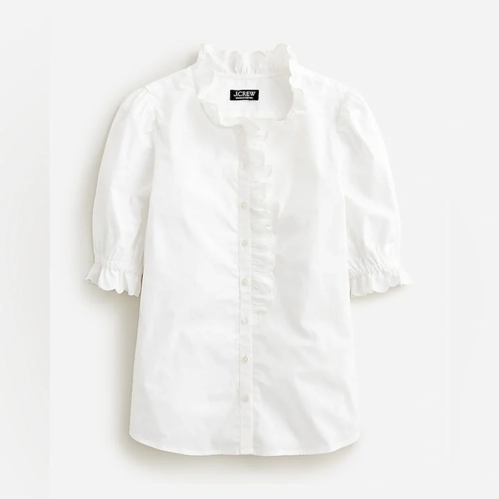 J Crew Ruffle-trim button-up shirt in cotton poplin BU277